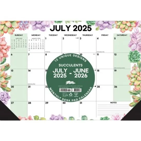 Willow Creek Press Succulents Academic July 2025 - June 2026 17"x12" Small Monthly Deskpad Calendar image {2}