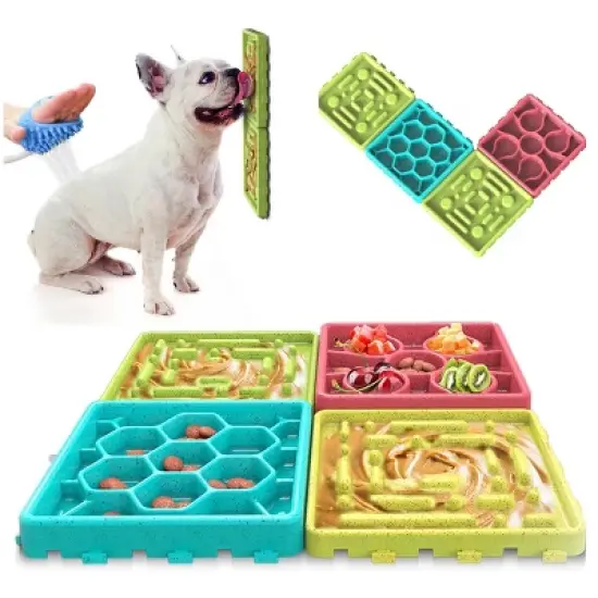 ANYPET - Slow Feeding Mat, Tray, Slow Feeder Dog Bowls, Food Mat for Dog, Dog Lick Pad Anxiety Relief Feeding Mat with Suction, Multicolor image {3}