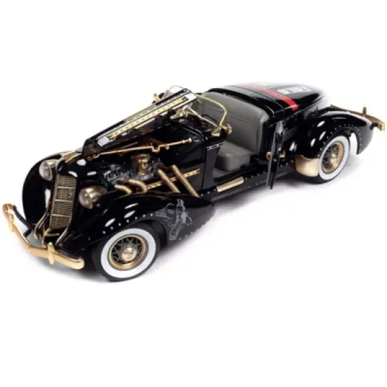 1935 Auburn 851 Speedster Black with "Monopoly" Graphics and Mr. Monopoly Resin Figure 1/18 Diecast Model Car by Auto World image {1}