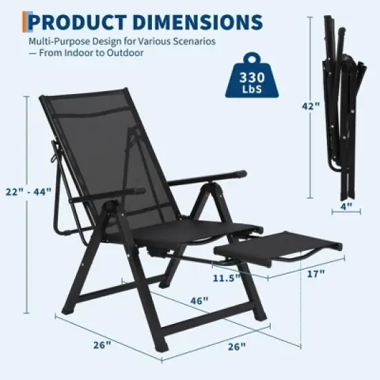 Outdoor Folding Patio Chairs with Armrests, Retractable Footrest, Weather Resistant, Durable Lounge Chair, Comfortable Outdoor Chair image {2}
