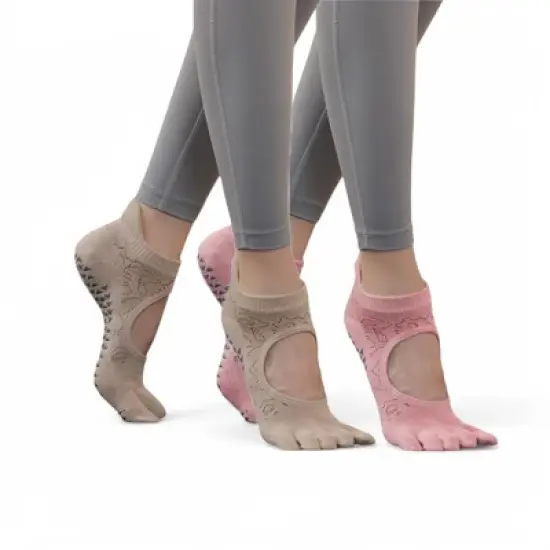 Alilang Women's 2-Pack Non-Slip Five-Toe Yoga Socks with Open Top Design for Stability and Comfort - One Size Fits Most, image {14}