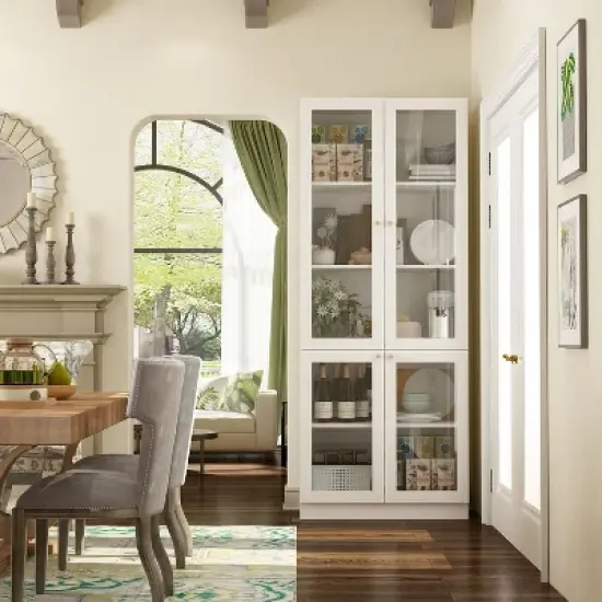 Famapy Modern White Pantry Cabinet With  Glass Doors image {11}