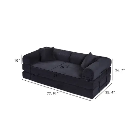 Convertible Sofa Couch with Cylindrical Pillows, Corduroy Folding Floor Sofa with Fixed-Shape Frame for Living Room-Maison Boucle image {3}