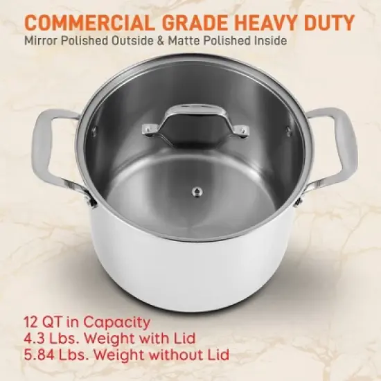 NutriChef 12-Quart Stainless Steel Stock Pot - 18/8 Food Grade Steel Heavy Duty image {2}