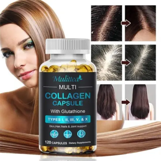 Mulittea Collagen Capsules with Vitamin C&ndash;Antioxidant Support for Healthy Skin, Hair & Nails&ndash;Non-GMO,Gluten-Free,120Ct image {2}