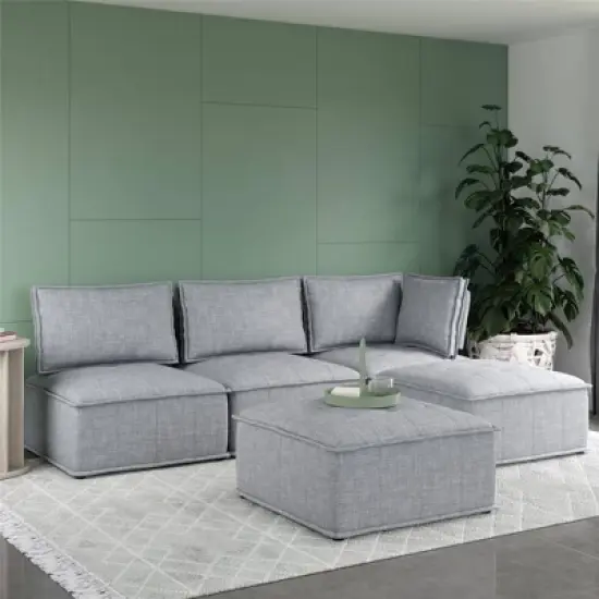 Sybil Modular Ottoman Gray Linen - Room & Joy image {4}