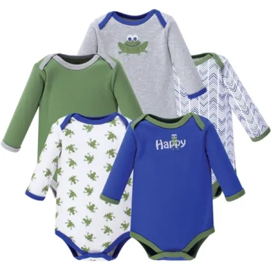 Luvable Friends Baby Boy Cotton Long-Sleeve Bodysuits 5pk, Frog image {6}