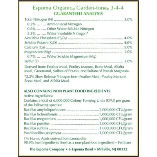 Espoma Organic Garden-tone 3-4-4 Plant Food image {2}