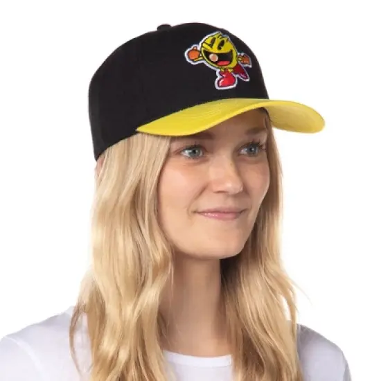 Pac-Man Hat Embroidered Classic Video Game Adjustable Precurve Snapback Hat Cap Black image {3}