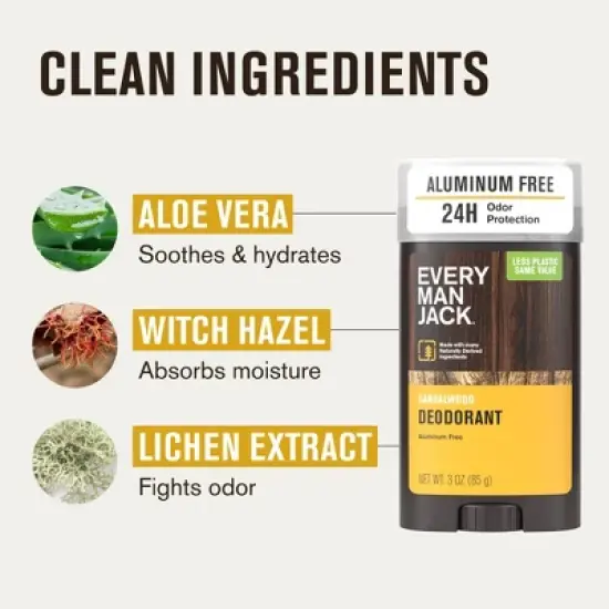 Every Man Jack Sandalwood Men's Natural Deodorant - Aluminum-Free 3oz image {6}