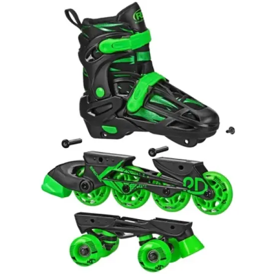 Roller Derby Green Wire Kids' Inline-Quad Combo Skates - Black/Green (2-12) image {3}