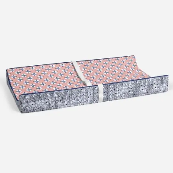 Bacati - Olivia Printed Dot/Cross Coral/Navy Quilted Changing Pad Cover image {3}