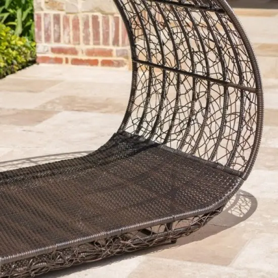 Curved Rattan Daybed with Cushions and Canopy, 2-Person Patio Lounger with Metal Frame, Outdoor Lounge Seating for Garden or Pool-The Pop Home image {5}