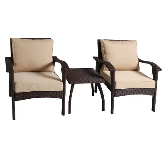 Honolulu 3pc Wicker Patio Chat Set with Cushions - Brown - Christopher Knight Home image {1}