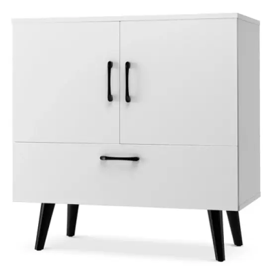 Costway Mid Century Storage Cabinet Accent Buffet Sideboard Entryway Kitchen White\ Brown image {3}