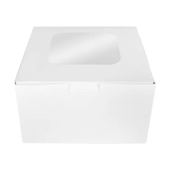 O'Creme White Cardboard Cake Box with Window, 8" x 8" x 4" - Pack of 5 image {3}