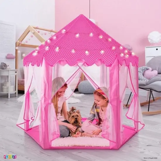 Large Playhouse Tent  - Princess Castle Pink with Star Lights and Carry Bag - Play22USA image {5}