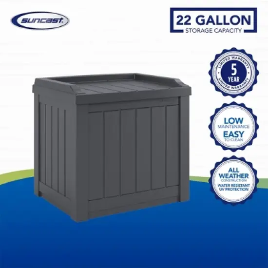 Suncast 22-Gallon Indoor or Outdoor Backyard Patio Small Storage Deck Box with Attractive Bench Seat and Reinforced Lid, Cyberspace (2 Pack) image {4}