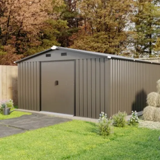 10&times;12 FT Extra Large Outdoor Steel Storage Shed with Two Daylight Windows, Weather-Resistant Tool Shed for Backyard or Garden&ndash;The Pop Home image {7}