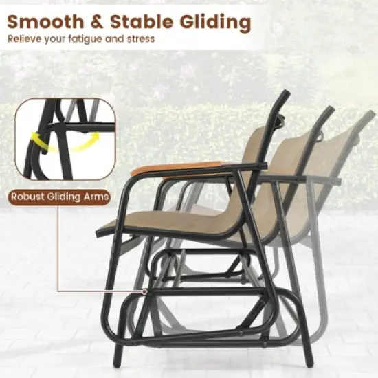 Costway Patio Glider Bench for 3 Swing Gliding Loveseat with Curved Teak Armrests for Porch image {5}