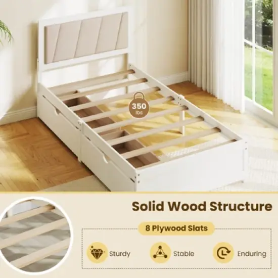 Costway Twin Size Bed Frame with 2 Storage Drawers Upholstered Headboard Wood Structure image {7}