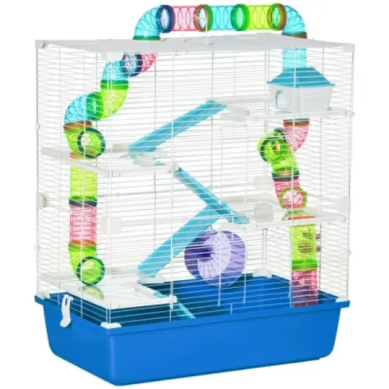 PawHut Extra Large 23" Hamster Cage with Tubes Tunnels Portable Carry Handles, Rat House and Habitats 5-Tier with Wheel Water Bottle Food Dish image {6}