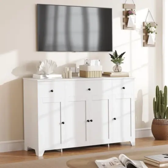 55 Large Sideboard Buffet Cabinet with 3 Drawers & Doors Farmhouse Kitchen Storage Cabinet Console Table Coffee Bar Buffet Table with Adjustable Shelf image {9}