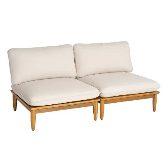 Scott Living Sacova Outdoor Acacia Wood Armless Chair, Teak Finish Frame with Beige Cushion, Set of 2 image {2}