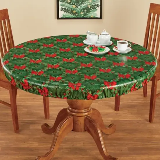 Collections Etc Holly Stretch-to-Fit Holiday Table Cover image {1}