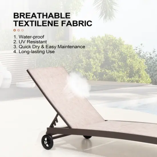 Crestlive Products Outdoor Wheel Adjustable Chaise 5 Reclinig Position Aluminum Sun Lounger image {6}