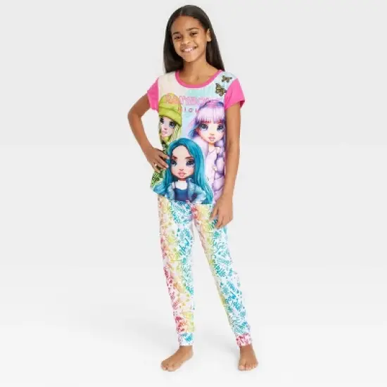 Girls' Rainbow High 2pc Pajama Set - Pink/White image {3}