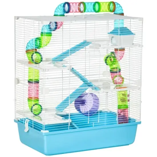 PawHut Extra Large 23" Hamster Cage with Tubes Tunnels Portable Carry Handles, Rat House and Habitats 5-Tier with Wheel Water Bottle Food Dish image {8}
