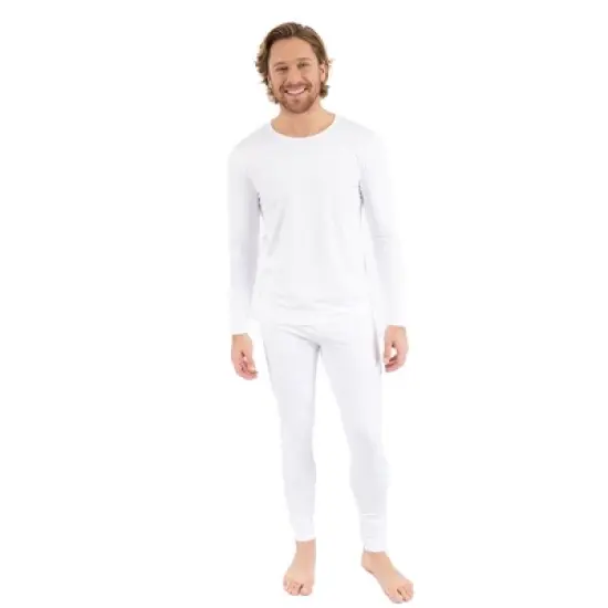 Leveret Mens Two Piece Neutral Solid Color Thermal Pajamas image {5}