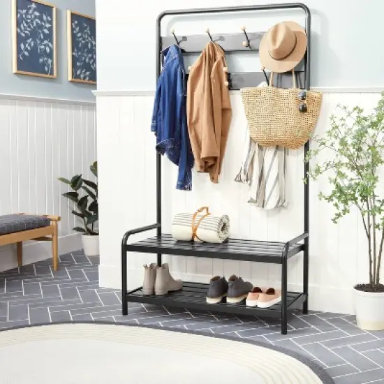 Slat Metal Entryway Bench & Hall Tree - Black - Hearth & Hand&trade; with Magnolia image {1}