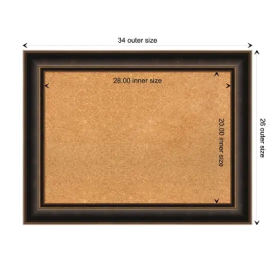 34"x26" Villa Wood Frame Natural Cork Board Oil Rubbed Bronze - Amanti Art: Wall Mount, Custom Framed, Home Organization image {9}