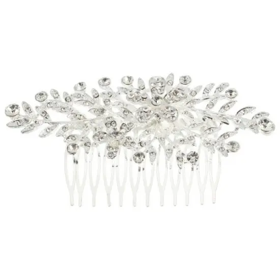Unique Bargains Women's Rhinestone Hair Bride Wedding Comb 1 Pc Silver Tone 4.33"x2.36" image {6}