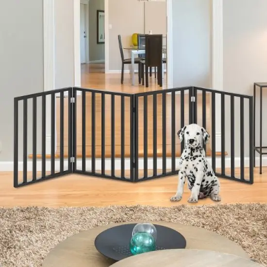 Pet Adobe 4-Panel Indoor Foldable Pet Gate, Black image {1}