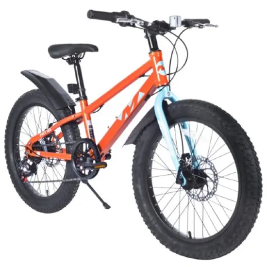 Aukfa Kids Mountain Bike Fat Tire 20 Inch 7 Speed Transmission with Fenders, Suitable for Girls and Boys Over 5 Years Old image {9}