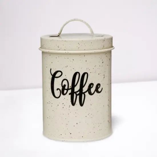 Amici Home Maddox Collection Cream & Gold Speckled Metal Canister Push Top Lid, Painted Script Decal, 44 Ounce Capacity image {3}