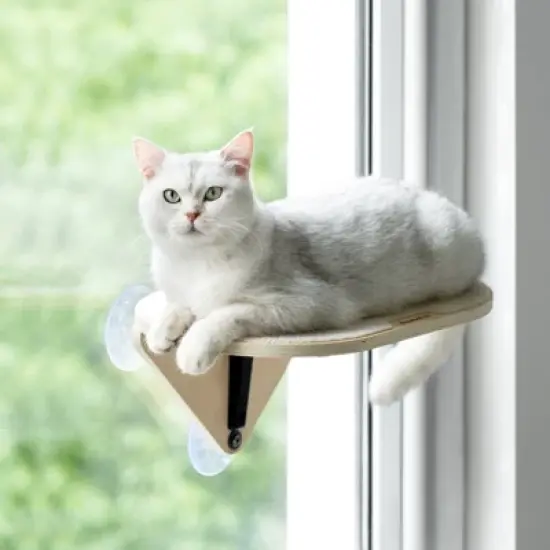 Mewoofun Pet Beds Cat Wall Shelves Wall Mounted Cat Furniture Climbing Frame with Suction Cup, Jumping Board, Cream, 11.41"*10.35"*8.62" image {1}