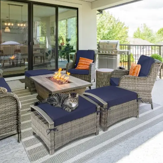 VINGLI Wicker Outdoor Ottoman Set of 2, All Weather PE Rattan Footstool for Patio w/Removable Cushions for Garden, Balcony image {7}