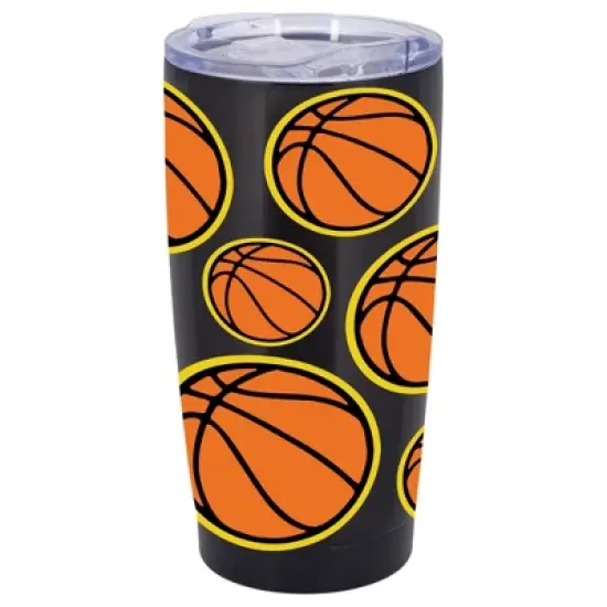 100 North 20 Ounce Stainless Steel On the Go Travel Tumbler With Push Top Lid, Basketball Black image {5}