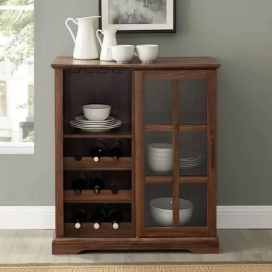 Tavern Modern Transitional Sliding Window Pane Door Bar Cabinet - Saracina Home image {3}