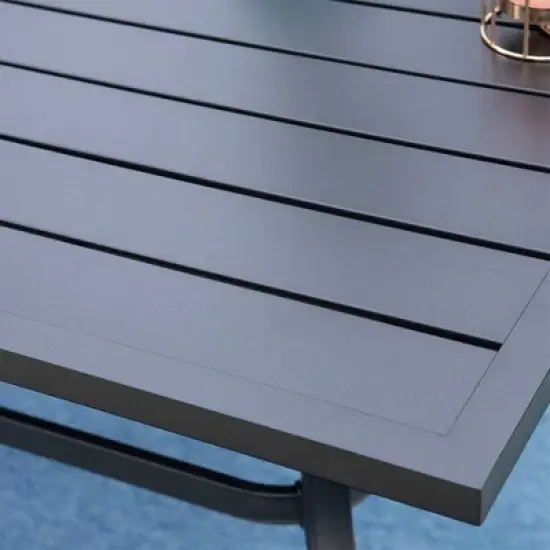 7pc Outdoor Dining Dining Set with Metal Slat Top Table & Cast Aluminum Chairs - Captiva Designs image {2}