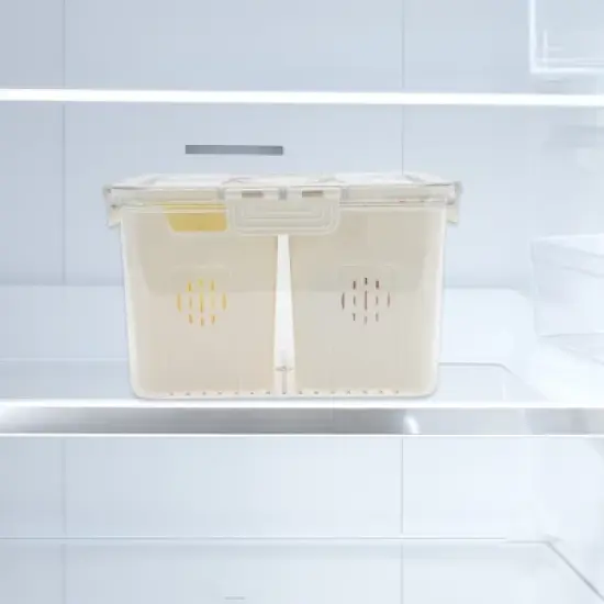 Unique Bargains Durable Rectangle Drain Food Storage Containers 2 Compartment White Transparent 1 Set image {1}