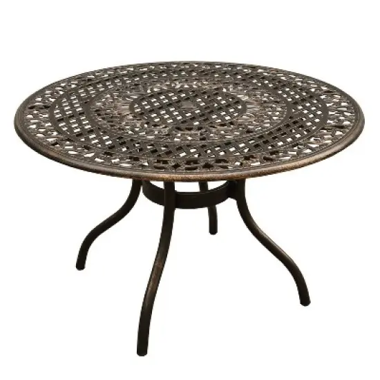 5pc Patio Dining Set with 48" Rose Ornate Traditional Mesh Lattice Aluminum Round Table - Bronze - Oakland Living image {1}