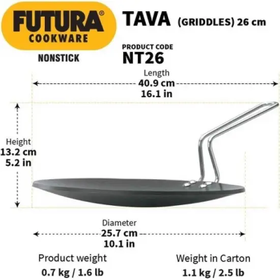 Hawkins Futura 10" Non Stick Concave Tava Griddle with Steel Handle: Anodized Aluminum, Gas Compatible, Hand Wash image {2}