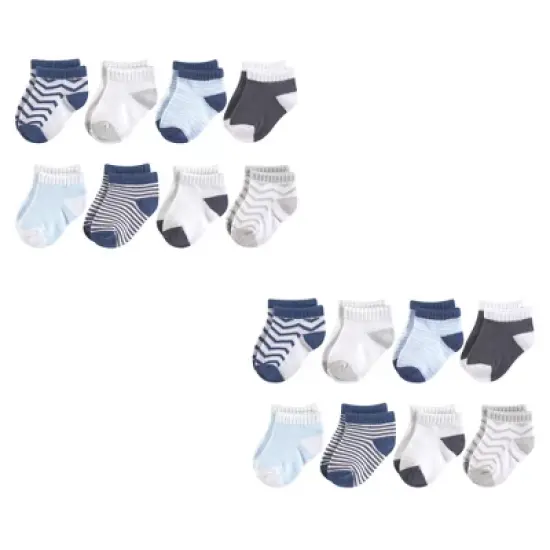 Luvable Friends Infant Boy Fun Essential Socks, Gray Blue Chevron 16-Piece image {3}