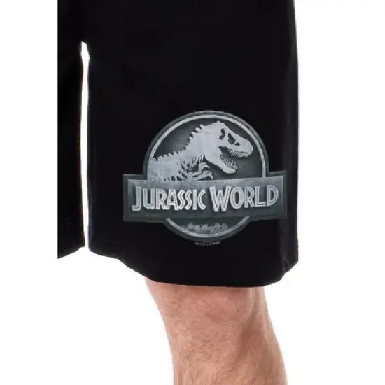 Jurassic World Mens' Dinosaur Film Movie Park Logo Sleep Pajama Shorts Black image {1}