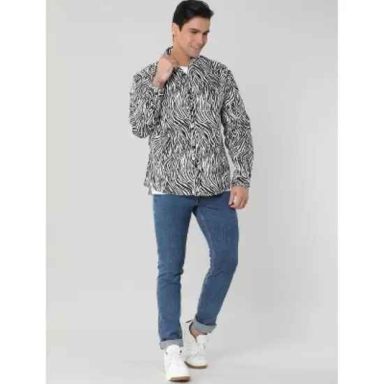 Lars Amadeus Men's Vintage Leopard Printed Button Down Long Sleeve Cotton Shirt image {4}